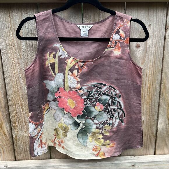 CITRON  Sleeveless Floral Tank Top One of a Kind Artwork Top size XSP - Picture 1 of 6